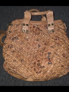 Sundance Lange Elliotti Woven Tan Leather Tote Bag - Classic Women's Handbag